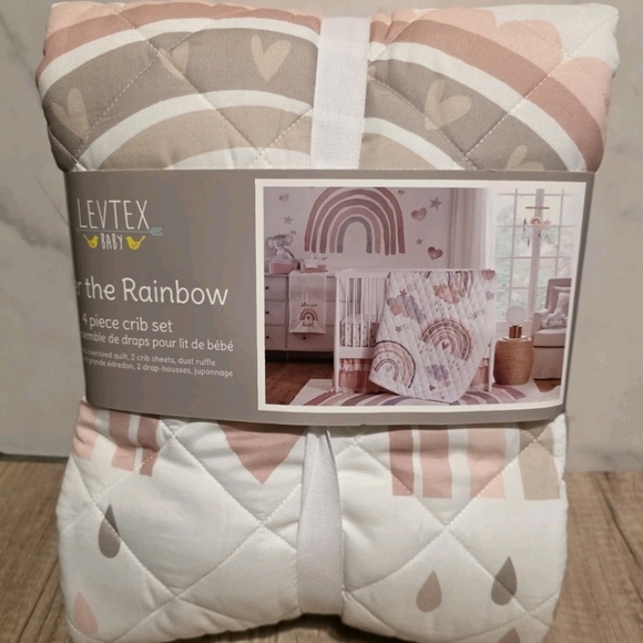 Levtex Pink and Gray Over The Rainbow Baby Crib Set NEW - Picture 6 of 6